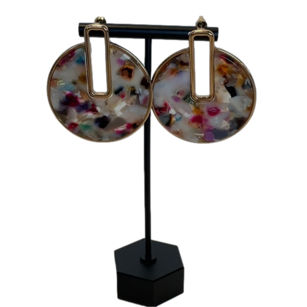 Earrings Multi Color Stone with Gold tone